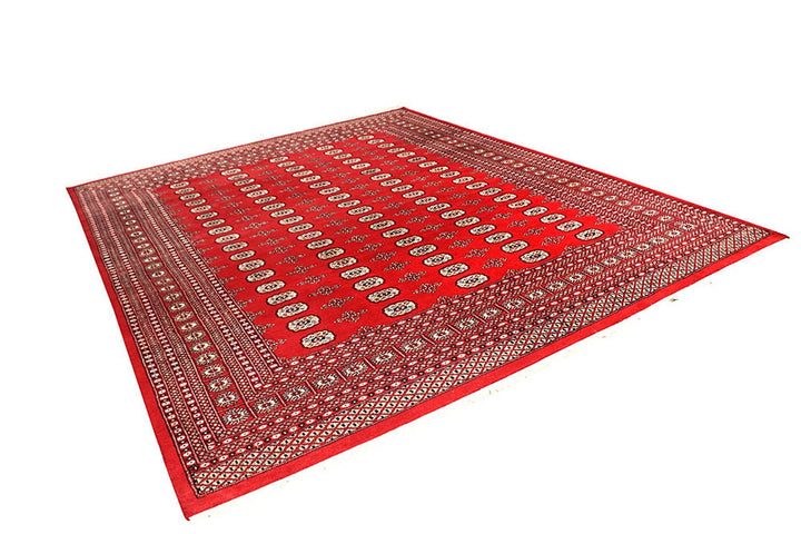 Red Pakistani Bokhara Rug 9' 4" x 11' 10" Hand-Knotted | No. QA83028