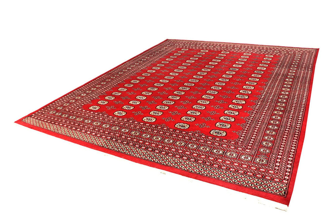 Red Pakistani Bokhara Rug 9' 4" x 11' 10" Hand-Knotted | No. QA83028