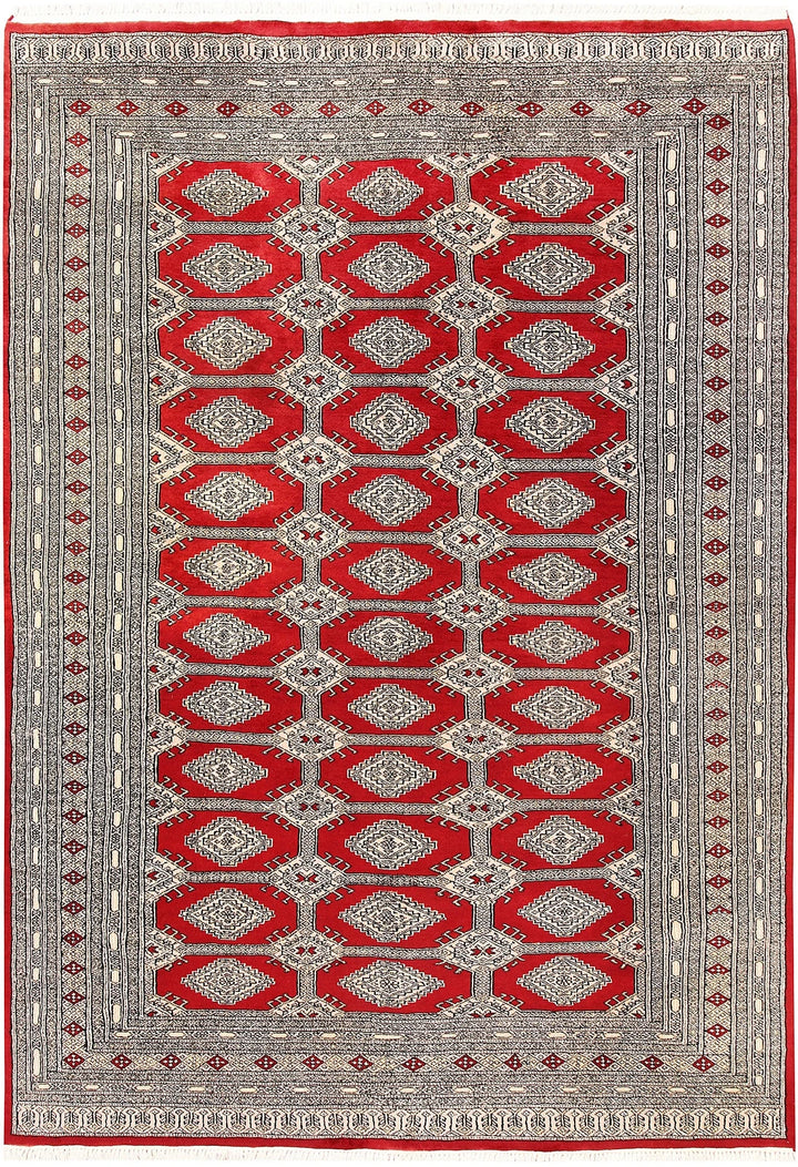 Firebrick Red Pakistani Jaldar Rug 5' 11" x 8' 6" Hand-Knotted | No. QA83131