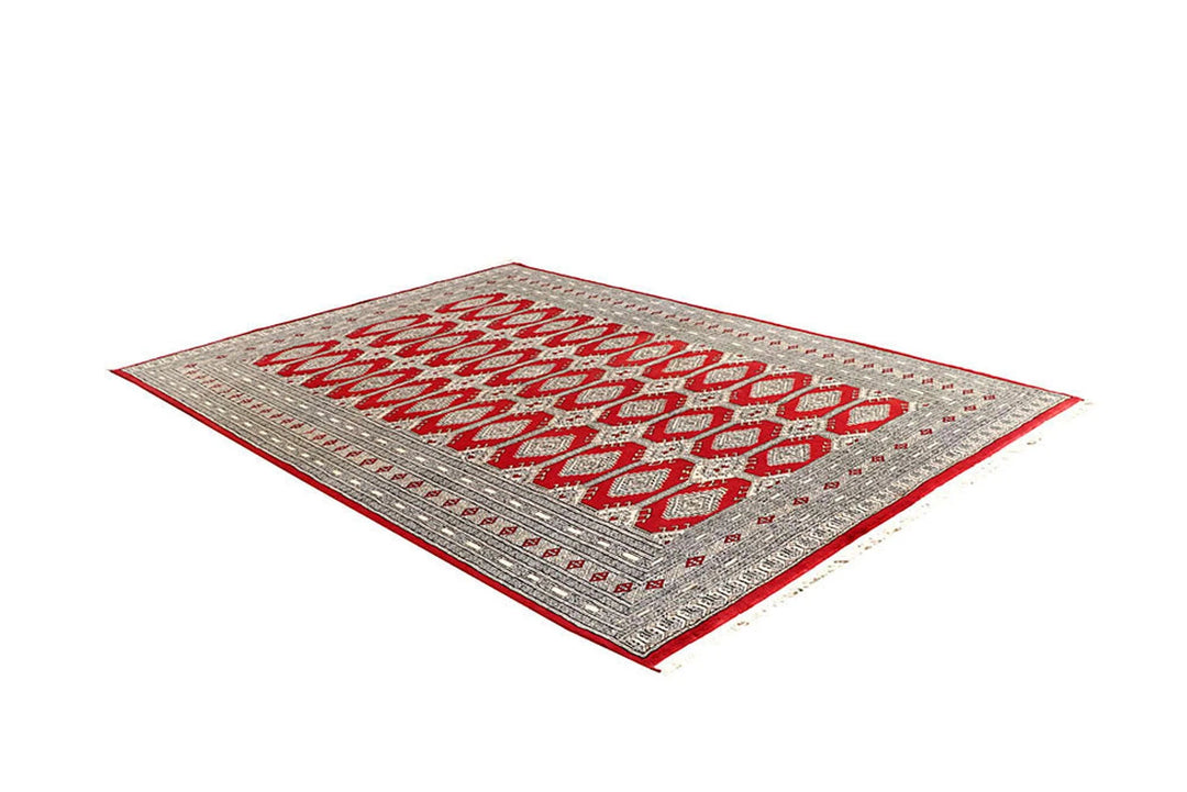 Firebrick Red Pakistani Jaldar Rug 5' 11" x 8' 6" Hand-Knotted | No. QA83131