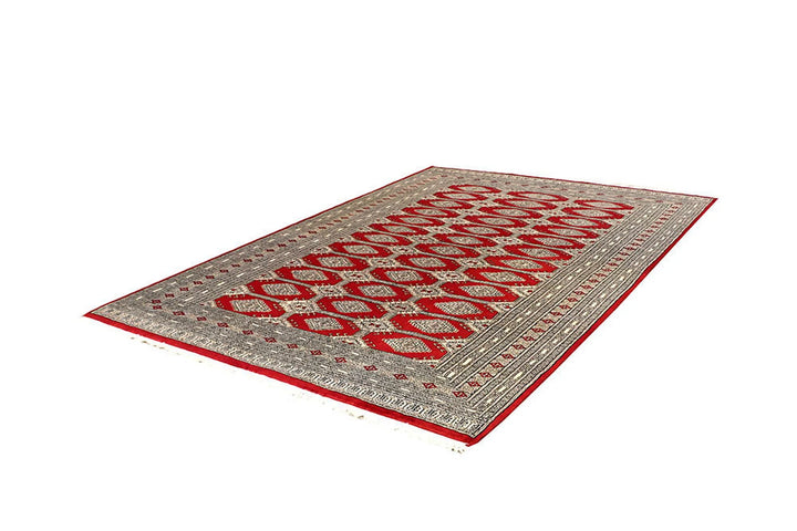Firebrick Red Pakistani Jaldar Rug 5' 11" x 8' 6" Hand-Knotted | No. QA83131