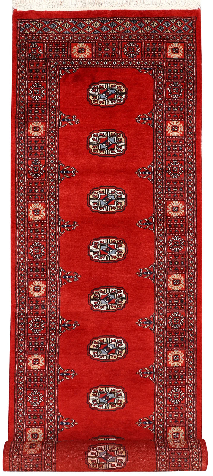 Red Pakistani Bokhara Rug 2' 6" x 10' Hand-Knotted | No. QA83173