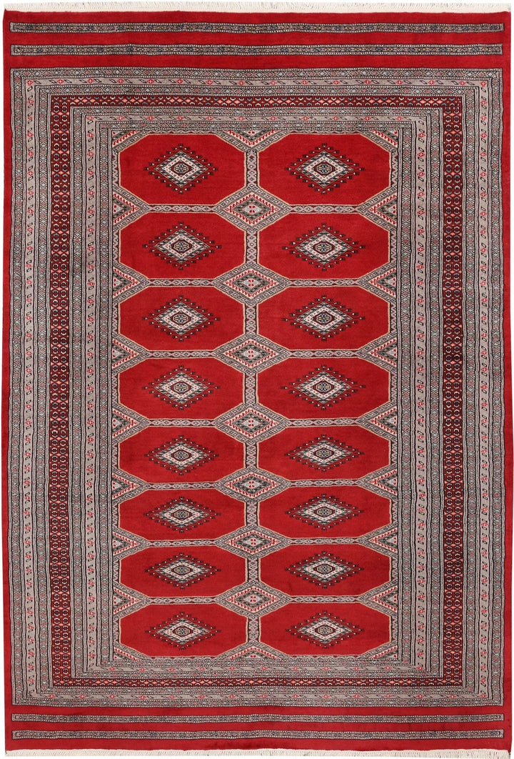 Red Pakistani Jaldar Rug 5' 5" x 7' 10" Hand-Knotted | No. QA83181