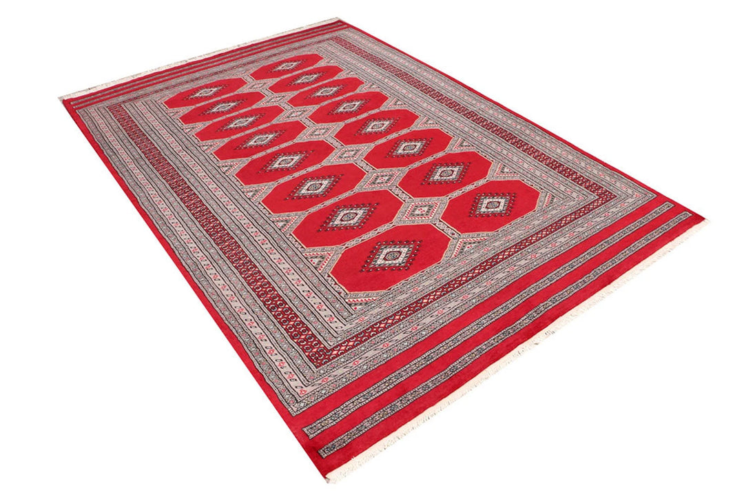 Red Pakistani Jaldar Rug 5' 5" x 7' 10" Hand-Knotted | No. QA83181