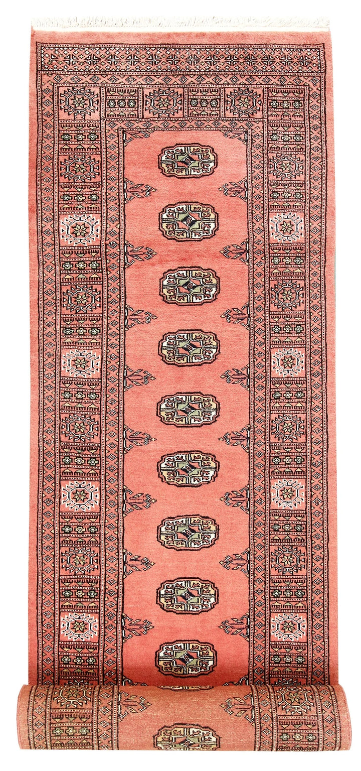Salmon Pakistani Bokhara Rug 2' 7" x 13' 9" Hand-Knotted | No. QA83193