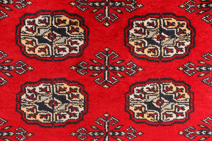 Red Pakistani Bokhara Rug 3' 1" x 5' 7" Hand-Knotted | No. QA83223