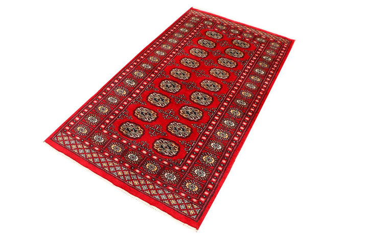 Red Pakistani Bokhara Rug 3' 1" x 5' 7" Hand-Knotted | No. QA83223
