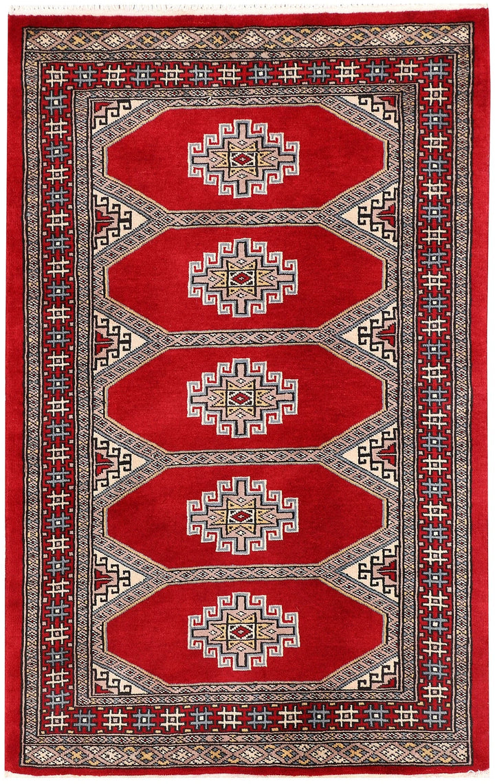 Firebrick Red Pakistani Jaldar Rug 2' 7" x 4' 2" Hand-Knotted | No. QA83445