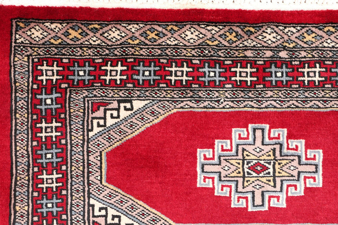 Firebrick Red Pakistani Jaldar Rug 2' 7" x 4' 2" Hand-Knotted | No. QA83445