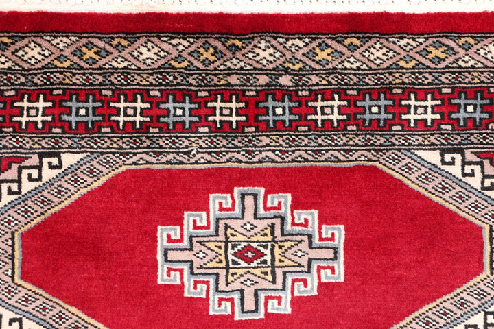 Firebrick Red Pakistani Jaldar Rug 2' 7" x 4' 2" Hand-Knotted | No. QA83445