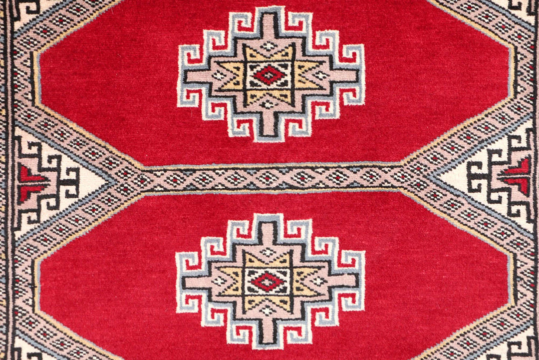 Firebrick Red Pakistani Jaldar Rug 2' 7" x 4' 2" Hand-Knotted | No. QA83445