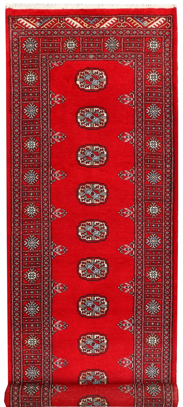 Red Pakistani Bokhara Rug 2' 8" x 8' 11" Hand-Knotted | No. QA83455
