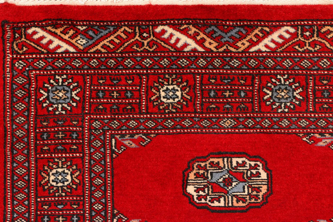 Red Pakistani Bokhara Rug 2' 8" x 8' 11" Hand-Knotted | No. QA83455