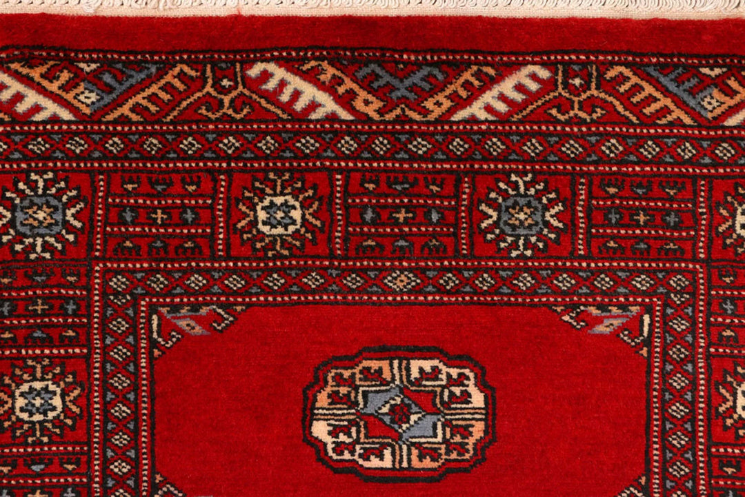 Red Pakistani Bokhara Rug 2' 8" x 8' 11" Hand-Knotted | No. QA83455