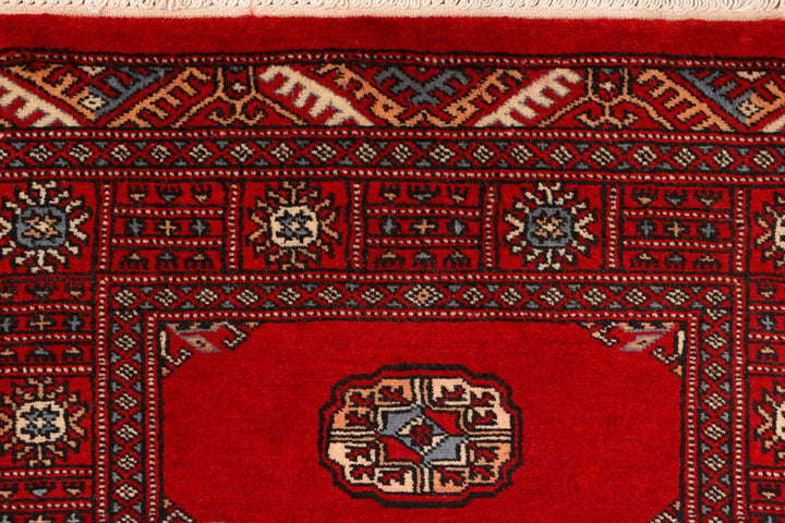 Red Pakistani Bokhara Rug 2' 8" x 8' 11" Hand-Knotted | No. QA83455