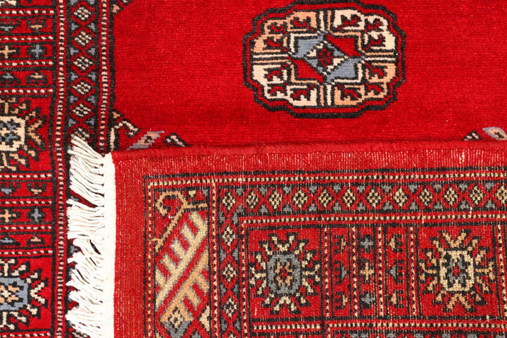 Red Pakistani Bokhara Rug 2' 8" x 8' 11" Hand-Knotted | No. QA83455