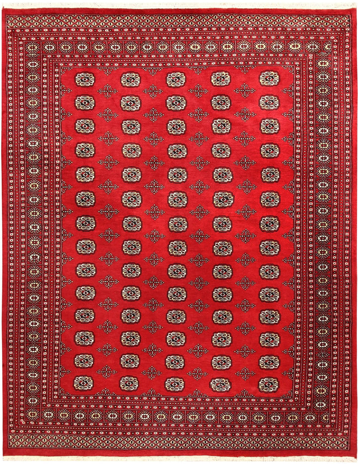 Red Pakistani Bokhara Rug 8' 1" x 10' 5" Hand-Knotted | No. QA83529