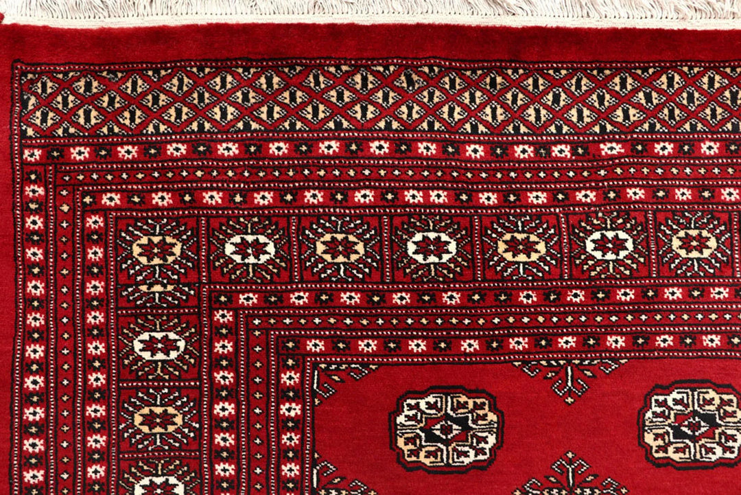 Red Pakistani Bokhara Rug 8' 1" x 10' 5" Hand-Knotted | No. QA83529