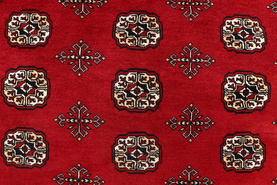 Red Pakistani Bokhara Rug 8' 1" x 10' 5" Hand-Knotted | No. QA83529