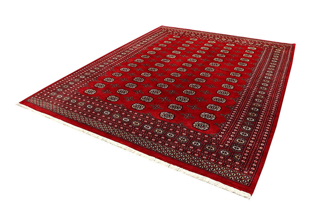 Red Pakistani Bokhara Rug 8' 1" x 10' 5" Hand-Knotted | No. QA83529