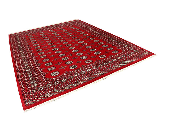 Red Pakistani Bokhara Rug 8' 1" x 10' 5" Hand-Knotted | No. QA83529