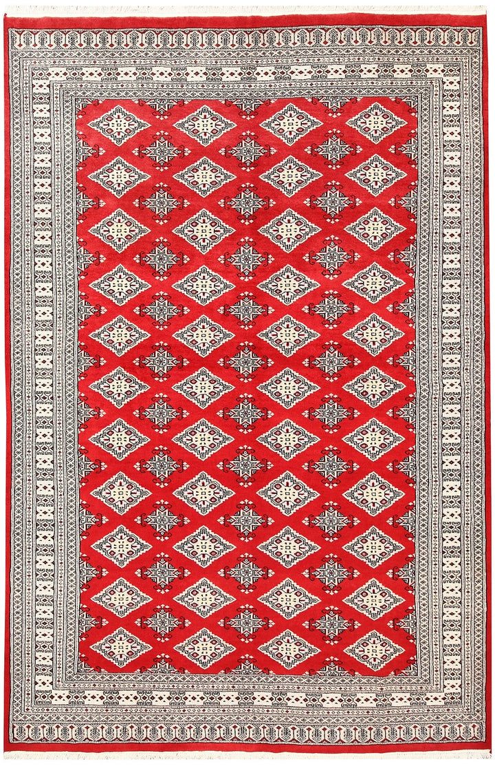 Red Pakistani Jaldar Rug 6' 1" x 9' 3" Hand-Knotted | No. QA83572