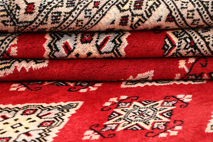 Red Pakistani Jaldar Rug 6' 1" x 9' 3" Hand-Knotted | No. QA83572