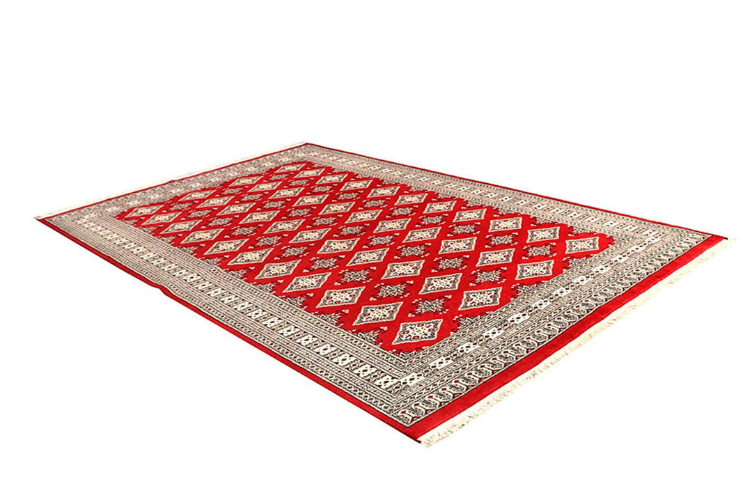 Red Pakistani Jaldar Rug 6' 1" x 9' 3" Hand-Knotted | No. QA83572