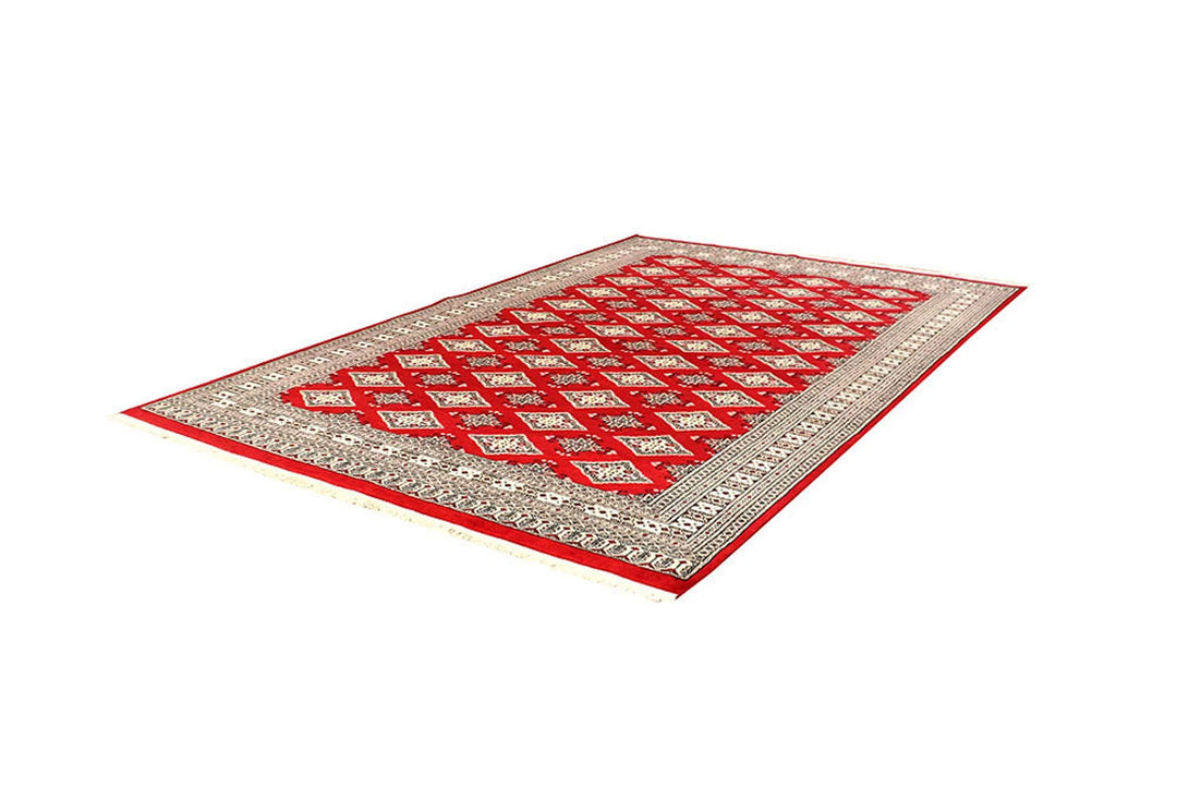 Red Pakistani Jaldar Rug 6' 1" x 9' 3" Hand-Knotted | No. QA83572