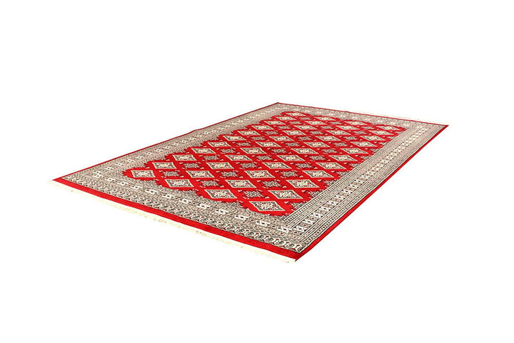 Red Pakistani Jaldar Rug 6' 1" x 9' 3" Hand-Knotted | No. QA83572