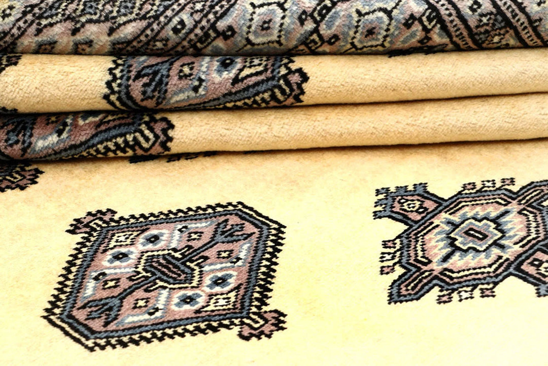Yellow Pakistani Jaldar Rug 5' 2" x 8' 4" Hand-Knotted | No. QA83624