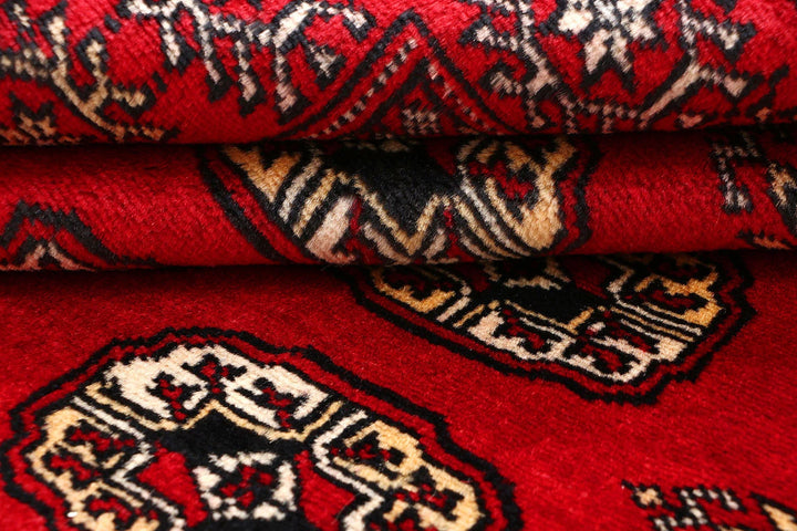 Red Pakistani Bokhara Rug 4' x 6'2" Hand-Knotted | No. QA83629
