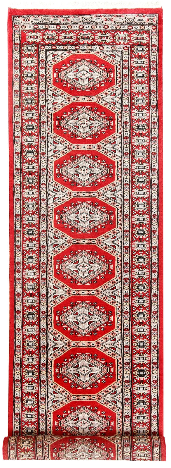 Red Pakistani Jaldar Rug 2' 4" x 9' 2" Hand-Knotted | No. QA83682