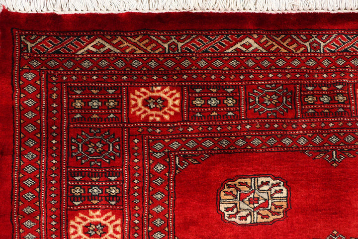 Red Pakistani Bokhara Rug 4' x 6' 4" Hand-Knotted | No. QA83708