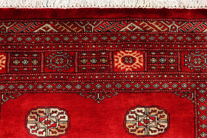 Red Pakistani Bokhara Rug 4' x 6' 4" Hand-Knotted | No. QA83708