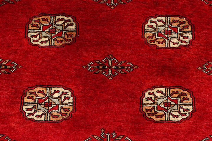 Red Pakistani Bokhara Rug 4' x 6' 4" Hand-Knotted | No. QA83708