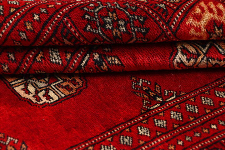 Red Pakistani Bokhara Rug 4' x 6' 4" Hand-Knotted | No. QA83708