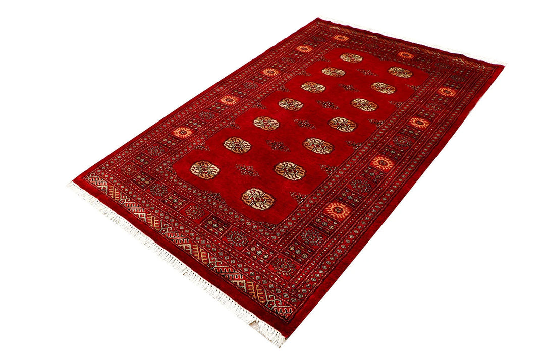Red Pakistani Bokhara Rug 4' x 6' 4" Hand-Knotted | No. QA83708