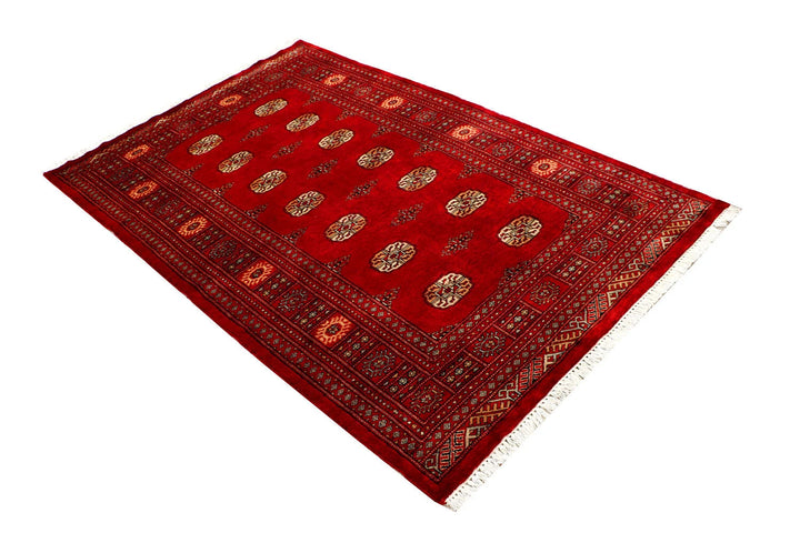 Red Pakistani Bokhara Rug 4' x 6' 4" Hand-Knotted | No. QA83708