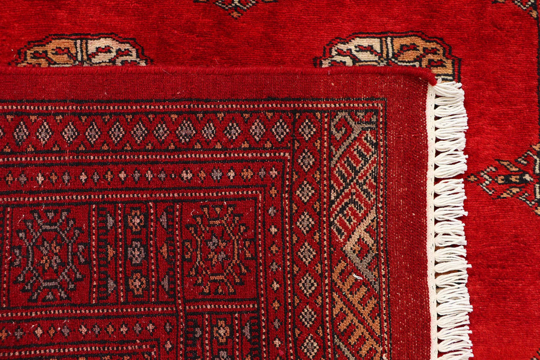 Red Pakistani Bokhara Rug 4' x 6' 4" Hand-Knotted | No. QA83708