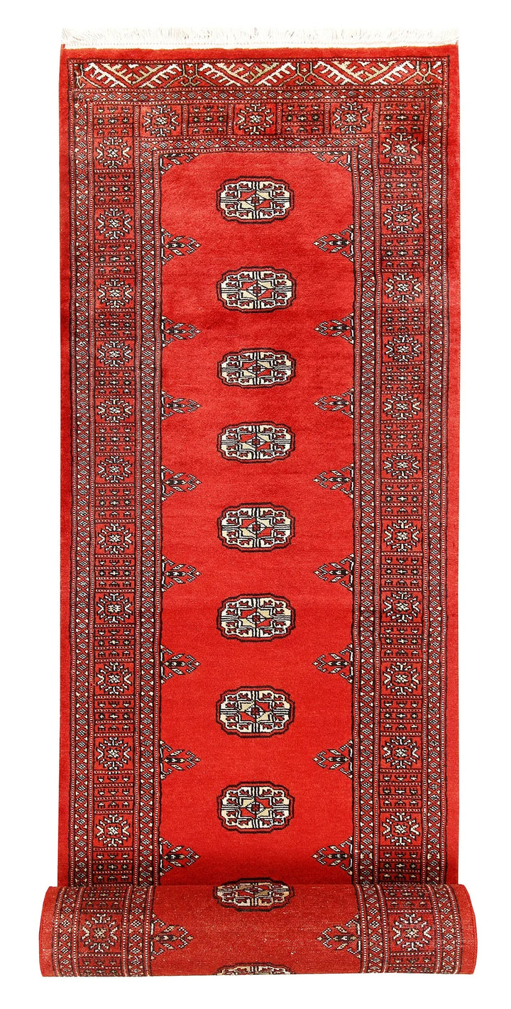 Orange Red Pakistani Bokhara Rug 2' 7" x 14' 6" Hand-Knotted | No. QA83739