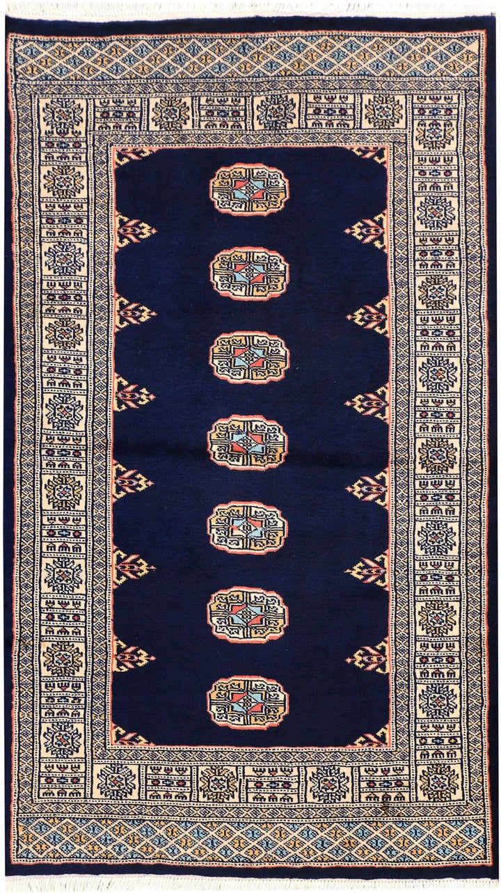 Midnight Blue Bokhara Rug 3' 1" x 5' 3" Hand-Knotted | No. QA83742