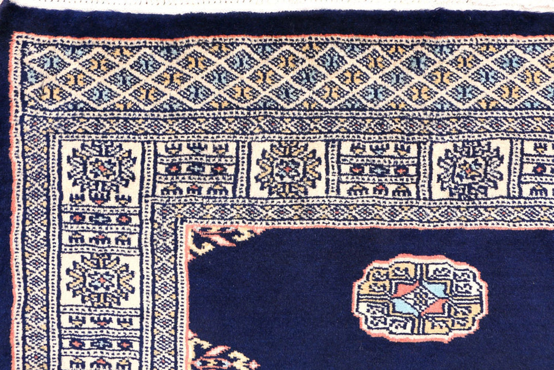 Midnight Blue Bokhara Rug 3' 1" x 5' 3" Hand-Knotted | No. QA83742