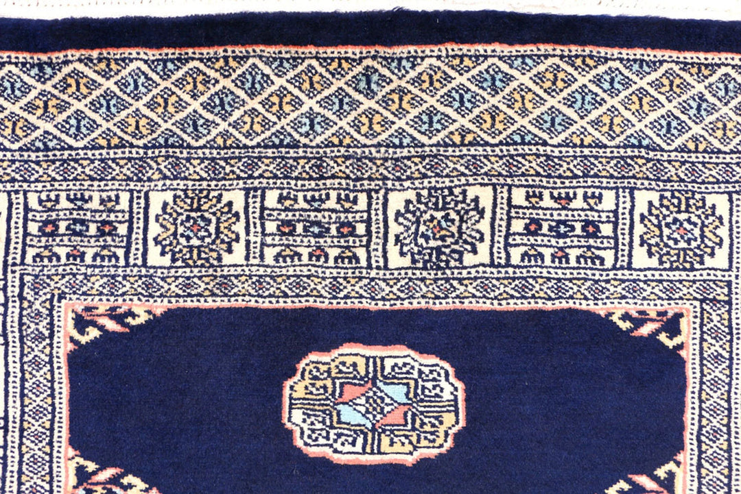 Midnight Blue Bokhara Rug 3' 1" x 5' 3" Hand-Knotted | No. QA83742