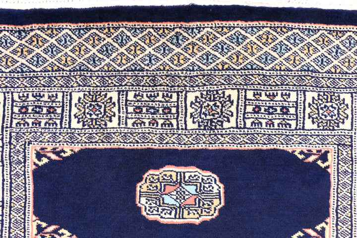 Midnight Blue Bokhara Rug 3' 1" x 5' 3" Hand-Knotted | No. QA83742
