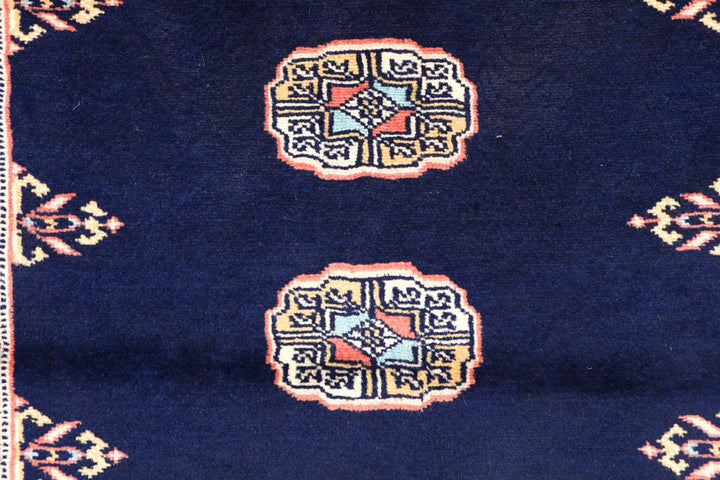 Midnight Blue Bokhara Rug 3' 1" x 5' 3" Hand-Knotted | No. QA83742