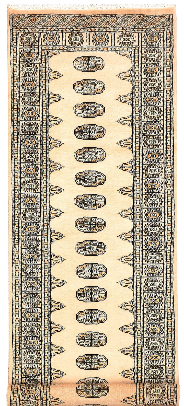 Antique White Pakistani Bokhara Rug 2' 8" x 9' 2" Hand-Knotted | No. QA83833