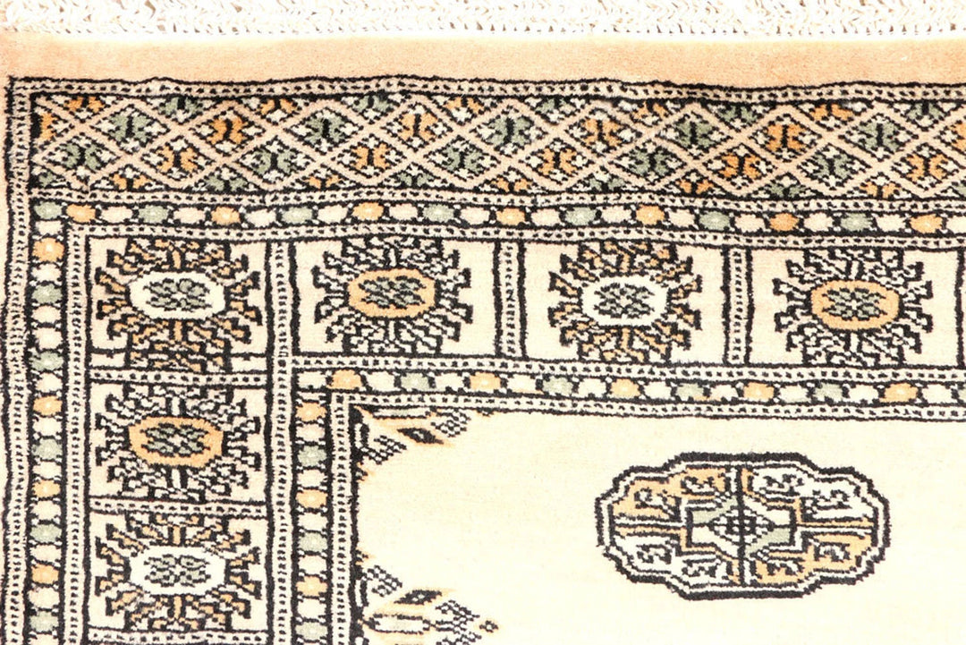 Antique White Pakistani Bokhara Rug 2' 8" x 9' 2" Hand-Knotted | No. QA83833