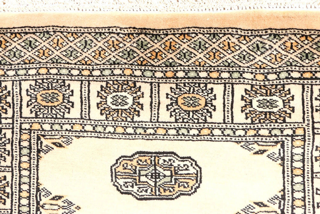 Antique White Pakistani Bokhara Rug 2' 8" x 9' 2" Hand-Knotted | No. QA83833