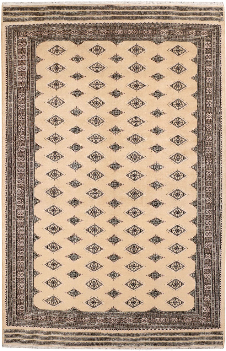 Bisque Pakistani Jaldar Rug 6' 7" x 10' Hand-Knotted | No. QA83909